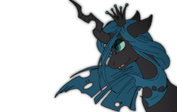 Size: 1340x850 | Tagged: safe, artist:kikuri-tan, color edit, colorist:anonymous, edit, imported from twibooru, queen chrysalis, changeling, changeling queen, /mlp/, 4chan, colored, drawthread, female, floppy ears, image, lidded eyes, paint.net, png, profile, simple background, slit pupils, solo, transparent background, wind, windswept mane