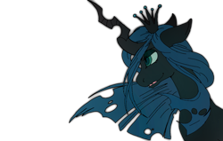 Size: 1340x850 | Tagged: safe, artist:kikuri-tan, color edit, colorist:anonymous, edit, imported from twibooru, queen chrysalis, changeling, changeling queen, /mlp/, 4chan, colored, drawthread, female, floppy ears, image, lidded eyes, photoshop, png, profile, simple background, slit pupils, solo, transparent background, wind, windswept mane