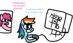 Size: 1000x583 | Tagged: safe, artist:zoeyhorse, imported from derpibooru, pinkie pie, rainbow dash, earth pony, pegasus, pony, computer, controller, doorway, duo, duo female, female, hoof hold, implied ponies eating meat, lesbian, pinkiedash, shipping, simple background, white background