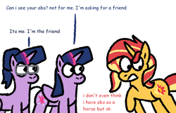 Size: 1000x643 | Tagged: safe, artist:zoeyhorse, imported from derpibooru, sci-twi, sunset shimmer, twilight sparkle, alicorn, pony, unicorn, equestria girls, dialogue, equestria girls ponified, female, horn, lesbian, polyamory, sci-twishimmer, scitwishimmer, shipping, simple background, sunset twiangle, sunsetsparkle, trio, trio female, twilight sparkle (alicorn), twolight, unicorn sci-twi, white background