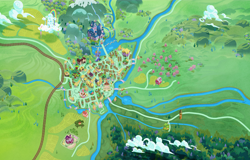 Size: 4266x2727 | Tagged: safe, imported from derpibooru, carousel boutique, golden oaks library, map, overhead view, ponyville, ponyville schoolhouse, ponyville town hall, renegade game studios, school of friendship, story of the seasons, sugarcube corner, sweet apple acres, twilight's castle