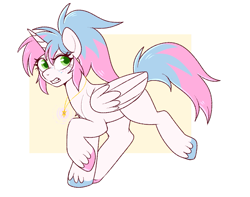 Size: 867x683 | Tagged: safe, artist:lulubell, imported from derpibooru, oc, oc only, oc:fairy floss, alicorn, pony, alicorn oc, horn, jewelry, necklace, solo, starbound, wings