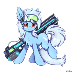 Size: 2048x2048 | Tagged: safe, artist:weiling, imported from derpibooru, pony, cute, gun, simple background, solo, weapon, white background