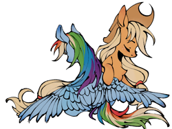Size: 750x563 | Tagged: safe, artist:jianghubanzi, imported from derpibooru, applejack, rainbow dash, earth pony, pegasus, pony, duo, duo female, female, simple background, white background
