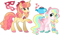 Size: 2322x1346 | Tagged: safe, artist:strawberry-spritz, imported from derpibooru, oc, oc only, pegasus, pony, unicorn, braid, duo, duo female, female, horn, mare, simple background, transparent background