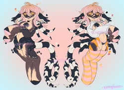 Size: 2560x1855 | Tagged: safe, artist:xiningtoxin, imported from derpibooru, oc, oc only, earth pony, pony, clothes, glasses, gradient background, reference sheet, socks, solo, stockings, striped socks, thigh highs