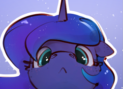 Size: 643x468 | Tagged: safe, artist:itssim, imported from derpibooru, part of a set, princess luna, alicorn, pony, :<, bust, female, freckles, horn, looking at you, mare, portrait, solo