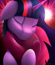 Size: 1700x2000 | Tagged: safe, artist:itssim, imported from derpibooru, tempest shadow, twilight sparkle, pony, unicorn, cheek fluff, crying, cuddling, duo, duo female, ear fluff, eyes closed, female, fireworks, floppy ears, horn, hug, lesbian, mare, nuzzling, shipping, teary eyes, tempestlight, windswept mane