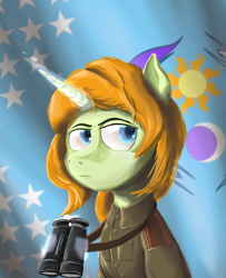 Size: 1500x1848 | Tagged: safe, artist:soursweet cheese, imported from derpibooru, pony, unicorn, binoculars, clothes, commander, friendship is a lie, horn, military pony, military uniform, solo, uniform