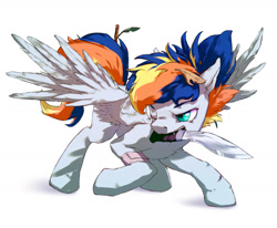 Size: 1700x1400 | Tagged: safe, artist:bright banner, artist:黑白星, imported from derpibooru, oc, oc only, oc:bright banner, pegasus, pony, fight, knife, male, male oc, pegasus oc, simple background, solo, tree branch, weapon, white background, wings