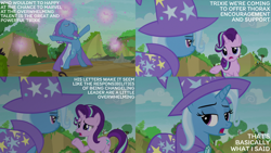 Size: 2000x1125 | Tagged: safe, edit, edited screencap, editor:quoterific, imported from derpibooru, screencap, starlight glimmer, trixie, to change a changeling, duo, duo female, female, fireworks