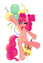 Size: 993x1441 | Tagged: source needed, safe, artist:maxis_da_hades, imported from derpibooru, pinkie pie, pony, balloon, cake, female, food, mare, simple background, transparent background