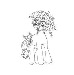 Size: 768x777 | Tagged: safe, artist:twipiebongrip, imported from derpibooru, pinkie pie, earth pony, pony, black and white, curly mane, curly tail, grayscale, monochrome, open mouth, open smile, sketch, smiling, solo, tail