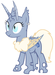 Size: 3670x4977 | Tagged: artist needed, safe, imported from derpibooru, oc, oc only, bat pony, changepony, hybrid, pony, unicorn, absurd resolution, antennae, ear fluff, ear piercing, fangs, high res, horn, hybrid fusion, hybrid oc, neck fluff, no mane, piercing, show accurate, simple background, slit pupils, solo, transparent background, vector, wings