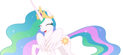 Size: 1782x800 | Tagged: artist needed, safe, imported from derpibooru, princess celestia, alicorn, pony, cute, female, giggling, high res, hug, mare, self hug, self-hugging, show accurate, simple background, smiling, solo, transparent, transparent background, vector, winghug, wings