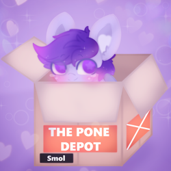 Size: 1168x1168 | Tagged: safe, artist:sodapop sprays, imported from derpibooru, oc, oc only, oc:shizu, pegasus, pony, blushing, box, commission, ear fluff, eye clipping through hair, pone depot, pony in a box, smiling, solo, ych result, your character here