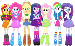 Size: 950x578 | Tagged: safe, artist:pedro123emanuel, imported from derpibooru, applejack, fluttershy, pinkie pie, rainbow dash, rarity, sci-twi, sunset shimmer, twilight sparkle, human, equestria girls, female, humane five, humane seven, humane six, simple background, transparent background