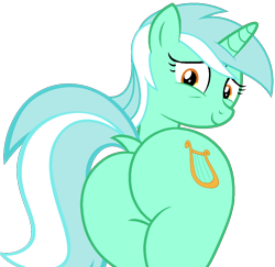 Size: 1042x1014 | Tagged: safe, artist:shieldwingarmorofgod, imported from derpibooru, lyra heartstrings, pony, unicorn, butt, dock, female, horn, looking at you, looking back, looking back at you, lyrebutt, plot, simple background, solo, tail, transparent background, vector