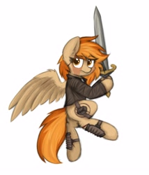 Size: 3000x3500 | Tagged: safe, artist:aaathebap, imported from derpibooru, oc, oc:amber featherwing, pegasus, fallout equestria, dashite, fallout, looking at you, sword, weapon