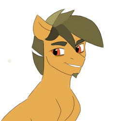 Size: 1024x1024 | Tagged: safe, artist:victoria_nik, imported from derpibooru, oc, oc only, earth pony, pony, bags under eyes, beard, colored sketch, facial hair, looking at something, male, red eyes, sketch, smiling, smiling at someone, solo, stallion