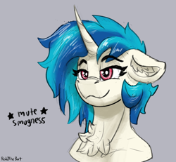 Size: 1661x1536 | Tagged: safe, artist:reddthebat, imported from derpibooru, dj pon-3, vinyl scratch, pony, unicorn, :3, female, gray background, horn, mare, simple background, smug, solo