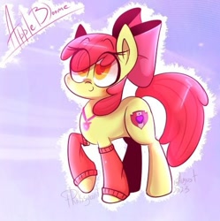 Size: 495x496 | Tagged: safe, artist:roksyant, imported from derpibooru, apple bloom, earth pony, pony, abstract background, clothes, female, filly, foal, jewelry, leg warmers, necklace, outline, solo, text, white outline