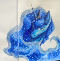 Size: 2655x2707 | Tagged: safe, artist:bruttas46, princess luna, pony, unicorn, bust, female, g4, looking at you, mare, markers, painting, photo, poster paint, sketchbook, solo, traditional art