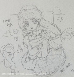 Size: 750x777 | Tagged: safe, artist:xinjinjumin193918007138, imported from derpibooru, applejack, earth pony, human, pony, humanized, pencil drawing, traditional art