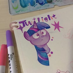 Size: 2160x2160 | Tagged: safe, artist:miss-aciturn, imported from derpibooru, twilight sparkle, pony, unicorn, bust, horn, marker drawing, paper, photo, portrait, solo, traditional art, twilight sparkle is best facemaker