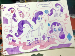 Size: 750x563 | Tagged: safe, artist:miss-aciturn, imported from derpibooru, opalescence, rarity, cat, pony, unicorn, horn, speech bubble, traditional art