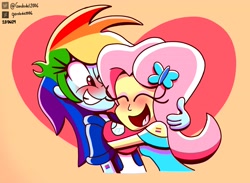 Size: 4508x3299 | Tagged: safe, artist:gordodel2006, imported from derpibooru, fluttershy, rainbow dash, human, equestria girls, absurd resolution, bisexual pride flag, female, flutterdash, heart, hug, lesbian, lesbian pride flag, multicolored hair, pride, pride flag, rainbow hair, shipping