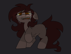 Size: 1200x900 | Tagged: safe, artist:php193, imported from derpibooru, oc, oc:delirium, earth pony, angst, crying, dark, female, freckles, glowing, glowing eyes, golden eyes, mare, pain, sad, simple background, solo, vent art