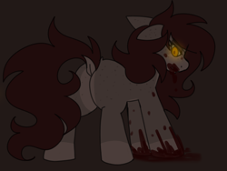 Size: 1200x900 | Tagged: safe, artist:php193, imported from derpibooru, oc, oc only, oc:delirium, earth pony, blood, blood on face, blood on hooves, blood splatter, crazy eyes, evil, female, glowing, glowing eyes, golden eyes, looking at you, looking back, looking back at you, mare, solo, vent art