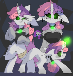 Size: 4000x4160 | Tagged: safe, artist:madiwann, imported from derpibooru, sweetie belle, anthro, pony, unicorn, corrupted, evil, female, goth, horn, insanity, jewelry, magic, mare, necklace