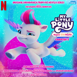 Size: 898x898 | Tagged: safe, artist:daveman1000, imported from derpibooru, zipp storm, pegasus, pony, album cover, eone, fan made, female, g5, logo, my little pony: make your mark, my little pony: make your mark chapter 2, netflix, netflix logo, soundtrack, unofficial