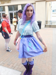 Size: 1024x1366 | Tagged: safe, artist:brinycosplay, imported from derpibooru, rarity, human, equestria girls, belt, boots, clothes, connecticon, connecticon 2017, cosplay, costume, high heel boots, irl, irl human, photo, shirt, shoes, skirt