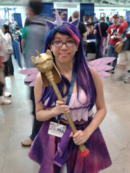 Size: 900x1200 | Tagged: safe, artist:brinycosplay, imported from derpibooru, twilight sparkle, human, bronycon, bronycon 2014, clothes, cosplay, costume, glasses, irl, irl human, photo, scepter, twilight scepter