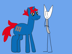 Size: 2224x1668 | Tagged: safe, artist:robertleyvaiii, imported from derpibooru, oc, oc only, oc:chuk, oc:train track, unicorn, blue background, duo, horn, male, simple background, unicorn oc