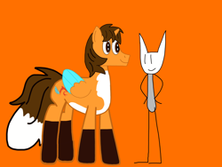 Size: 2224x1668 | Tagged: safe, artist:robertleyvaiii, imported from derpibooru, oc, oc only, oc:chuk, oc:ej, alicorn, alicorn oc, canon x oc, duo, horn, male, orange background, simple background, wings