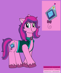 Size: 828x983 | Tagged: safe, artist:daniarts19, imported from derpibooru, skywishes, earth pony, pony, alternate universe, clothes, cute, daniverse, female, g3, jacket, kite, looking to the left, mare, purple background, redesign, simple background, smiling, solo, two toned mane, unshorn fetlocks