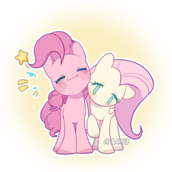 Size: 1680x1680 | Tagged: safe, artist:mohuansi, imported from derpibooru, fluttershy, pinkie pie, earth pony, pegasus, pony, cute, diapinkes, eyes closed, gradient background, simple background