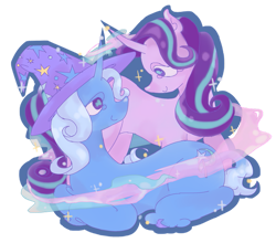 Size: 953x839 | Tagged: safe, artist:saskaw, imported from derpibooru, starlight glimmer, trixie, pony, unicorn, female, horn, lesbian, shipping, simple background, startrix, transparent background