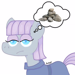 Size: 3465x3465 | Tagged: safe, artist:vaporammy, imported from derpibooru, maud pie, earth pony, pony, female, mare, rock, simple background, thought bubble, white background