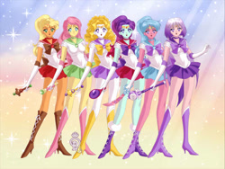 Size: 800x600 | Tagged: safe, artist:pokemongril762, imported from derpibooru, applejack, fluttershy, pinkie pie, rainbow dash, rarity, twilight sparkle, human, equestria girls, clothes, cosplay, costume, mane six, sailor moon (series), sailor senshi maker, solo