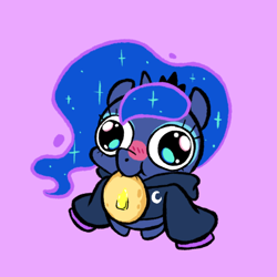 Size: 800x800 | Tagged: safe, artist:paperbagpony, imported from derpibooru, princess luna, chibi, clothes, commission, food, hoodie, mouth hold, pancakes, ych result