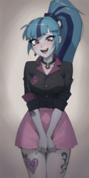 Size: 512x1024 | Tagged: safe, imported from derpibooru, sonata dusk, equestria girls, ai content, ai generated, female, gem, open mouth, prompter:narica, siren gem, solo, tattoo