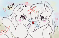 Size: 2542x1640 | Tagged: safe, imported from derpibooru, oc, alicorn, earth pony, pegasus, pony, unicorn, commission, couple, cute, heart, horn, love, ych sketch, your character here