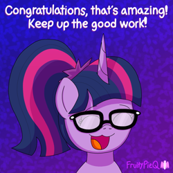 Size: 1000x1000 | Tagged: safe, artist:fruiitypieq, imported from derpibooru, sci-twi, twilight sparkle, pony, unicorn, equestria girls, cute, equestria girls ponified, eyes closed, female, glasses, mare, open mouth, open smile, positive ponies, smiling, twiabetes, unicorn sci-twi