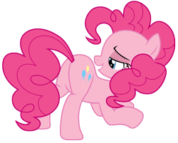 Size: 5000x4028 | Tagged: safe, artist:kooner-cz, imported from derpibooru, pinkie pie, earth pony, pony, 2012, ass up, balloonbutt, butt, female, lidded eyes, mare, open mouth, open smile, plot, requested art, simple background, smiling, solo, tail, transparent background, vector