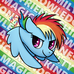 Size: 1000x1000 | Tagged: safe, artist:brella, artist:brella233, imported from derpibooru, rainbow dash, pegasus, pony, female, filly, filly rainbow dash, foal, solo, text, younger